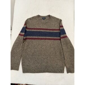 Vintage Brooks Brothers Sweater Men XL Brown Striped Merino Wool Knit Crew Neck